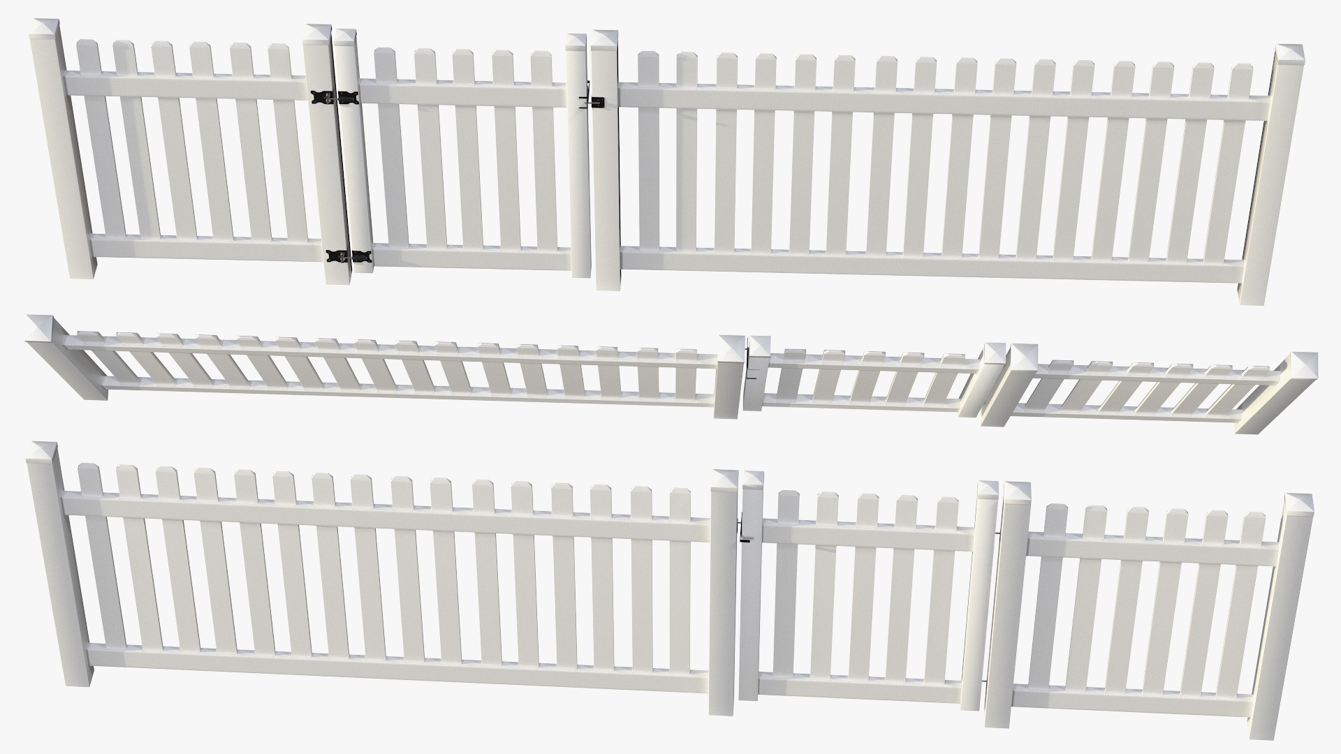 3D White Picked Fence Section