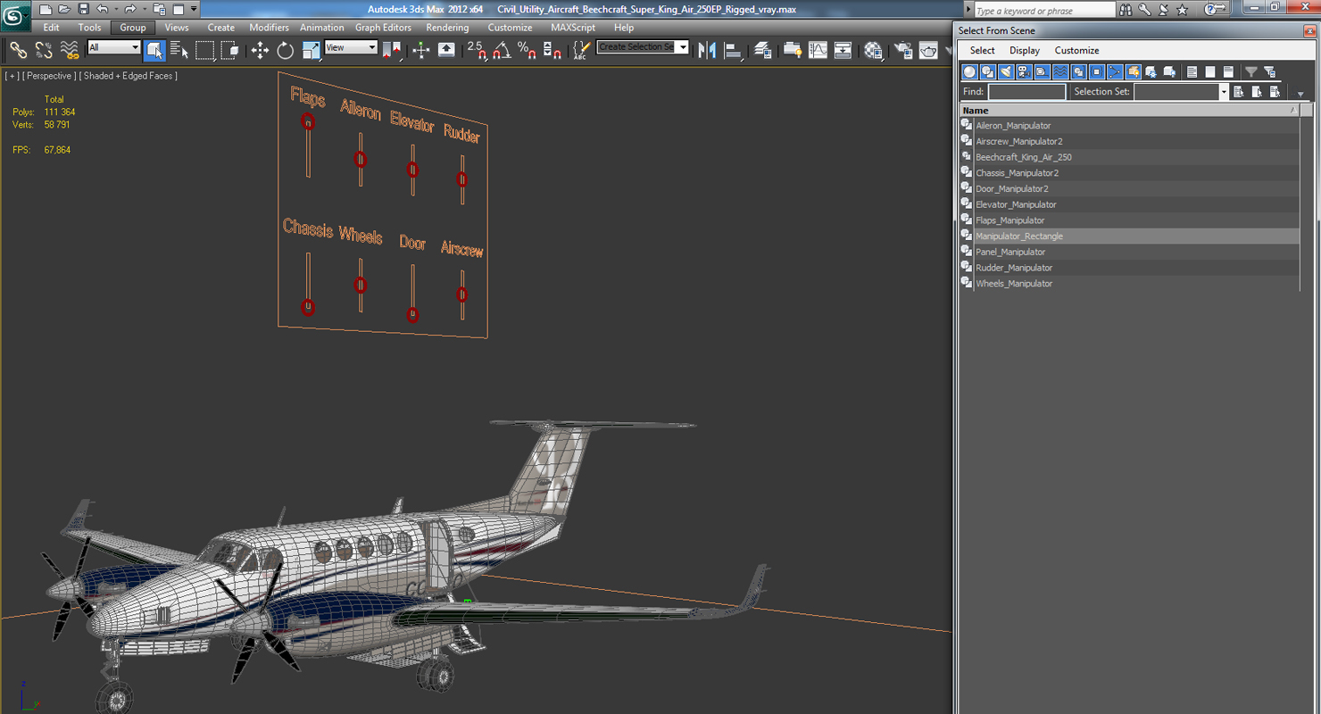 3D Civil Utility Aircraft Beechcraft Super King Air 250EP Rigged