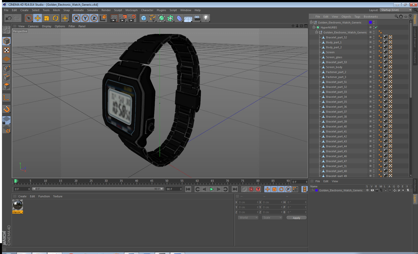 3D Golden Electronic Watch Generic