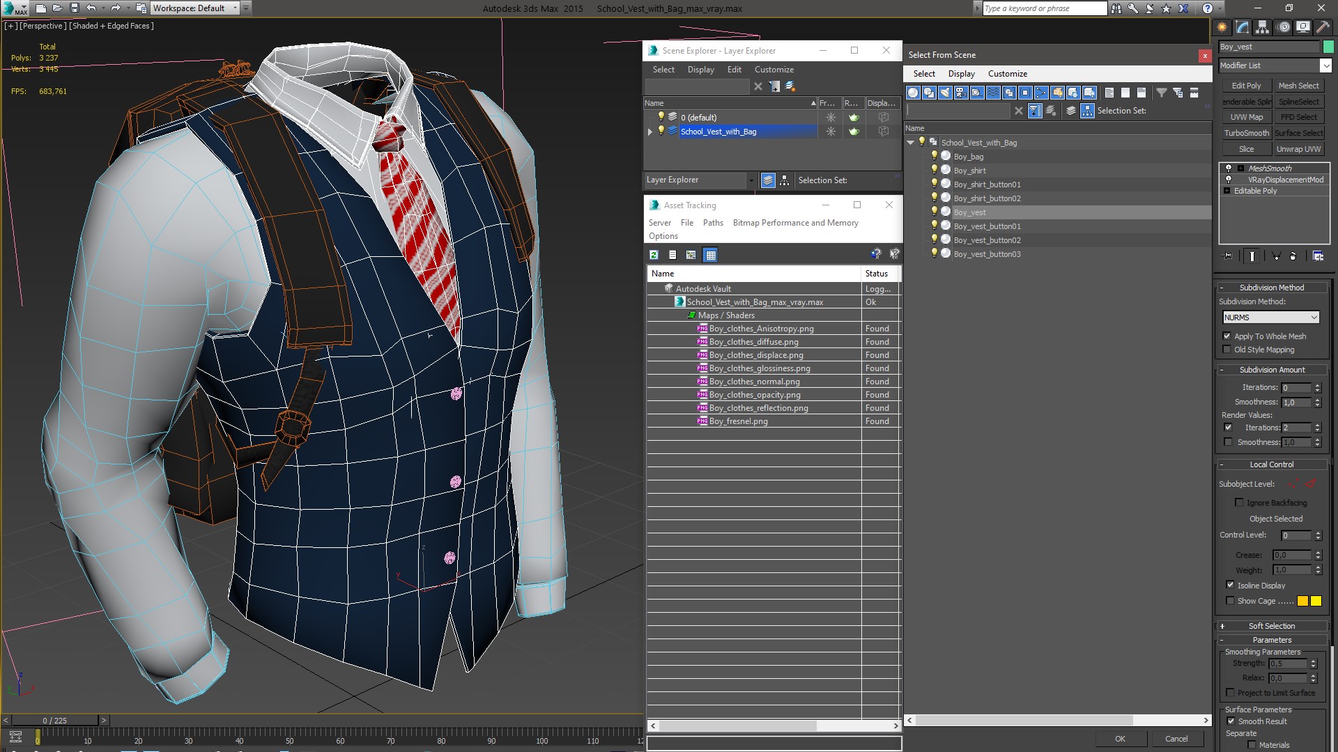 3D model School Vest with Bag