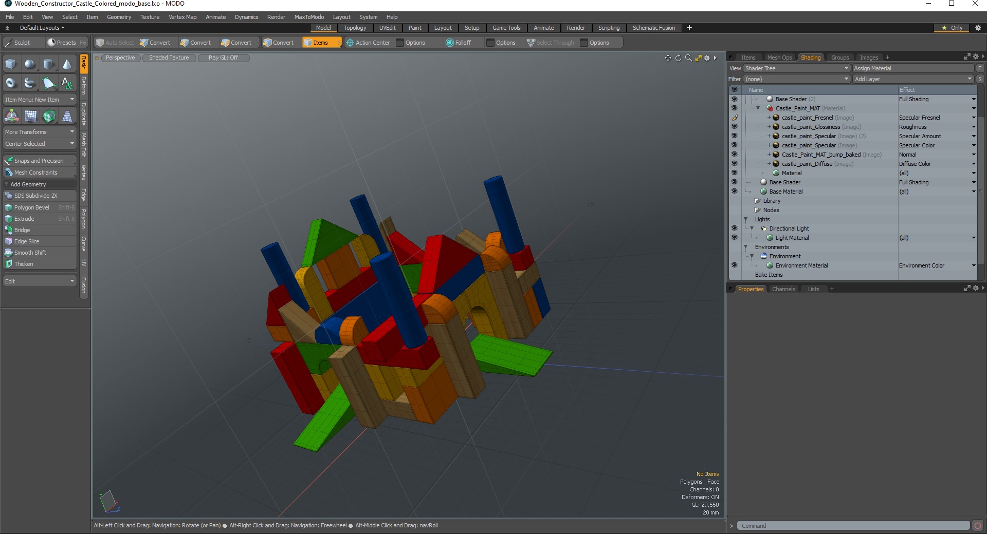 3D Wooden Constructor Castle Colored model