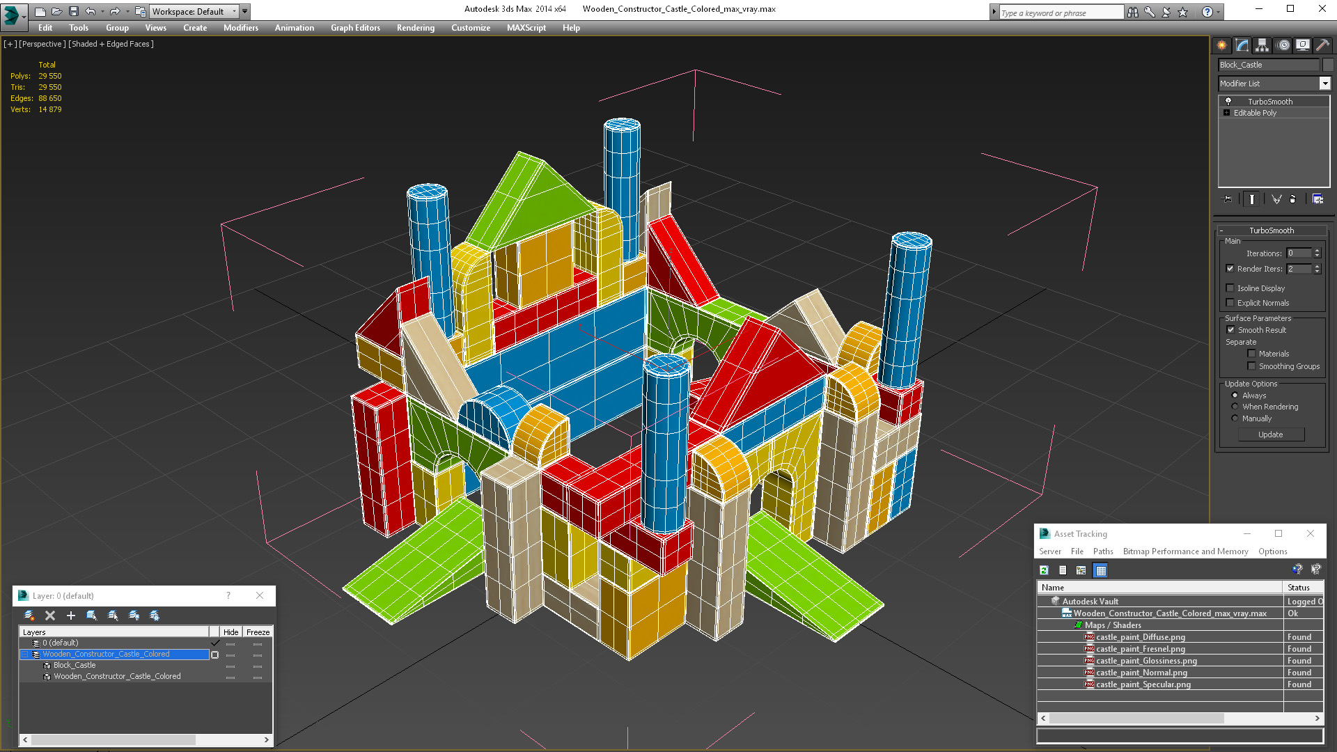3D Wooden Constructor Castle Colored model