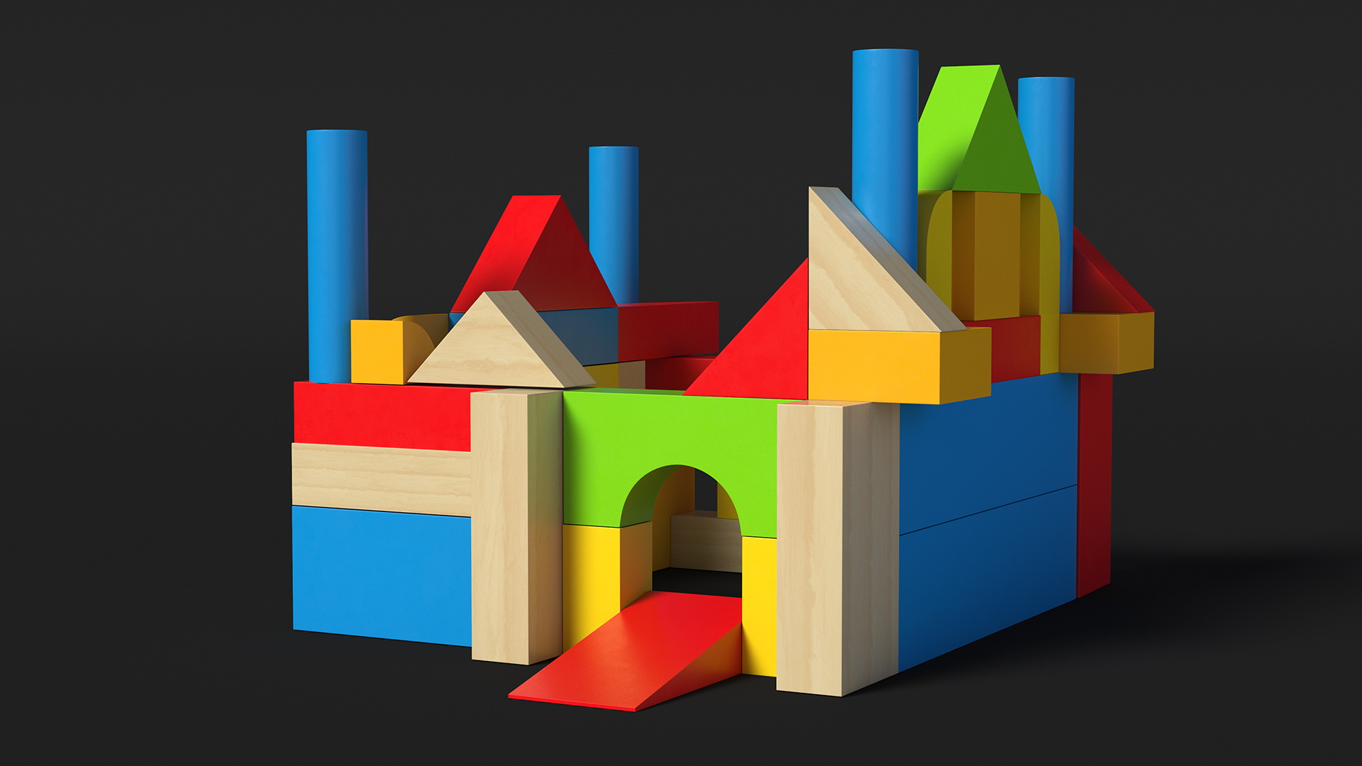 3D Wooden Constructor Castle Colored model