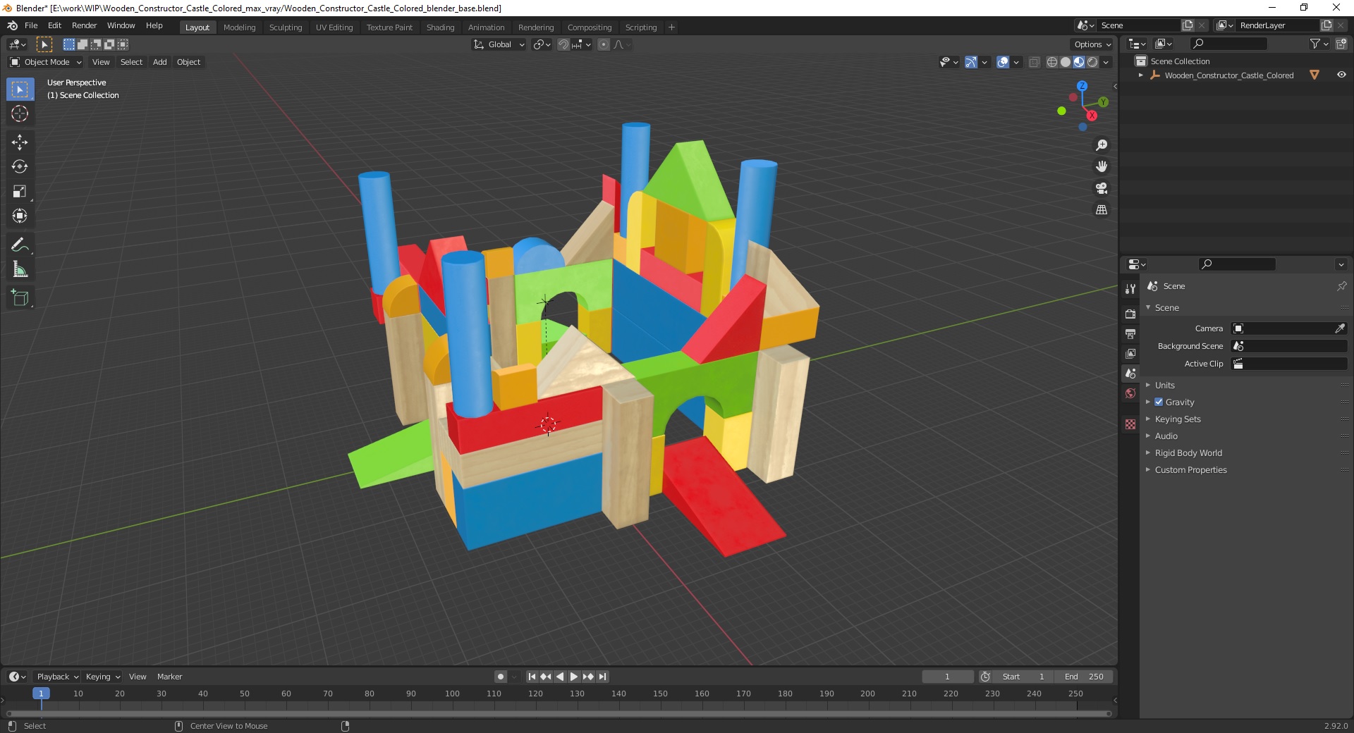 3D Wooden Constructor Castle Colored model