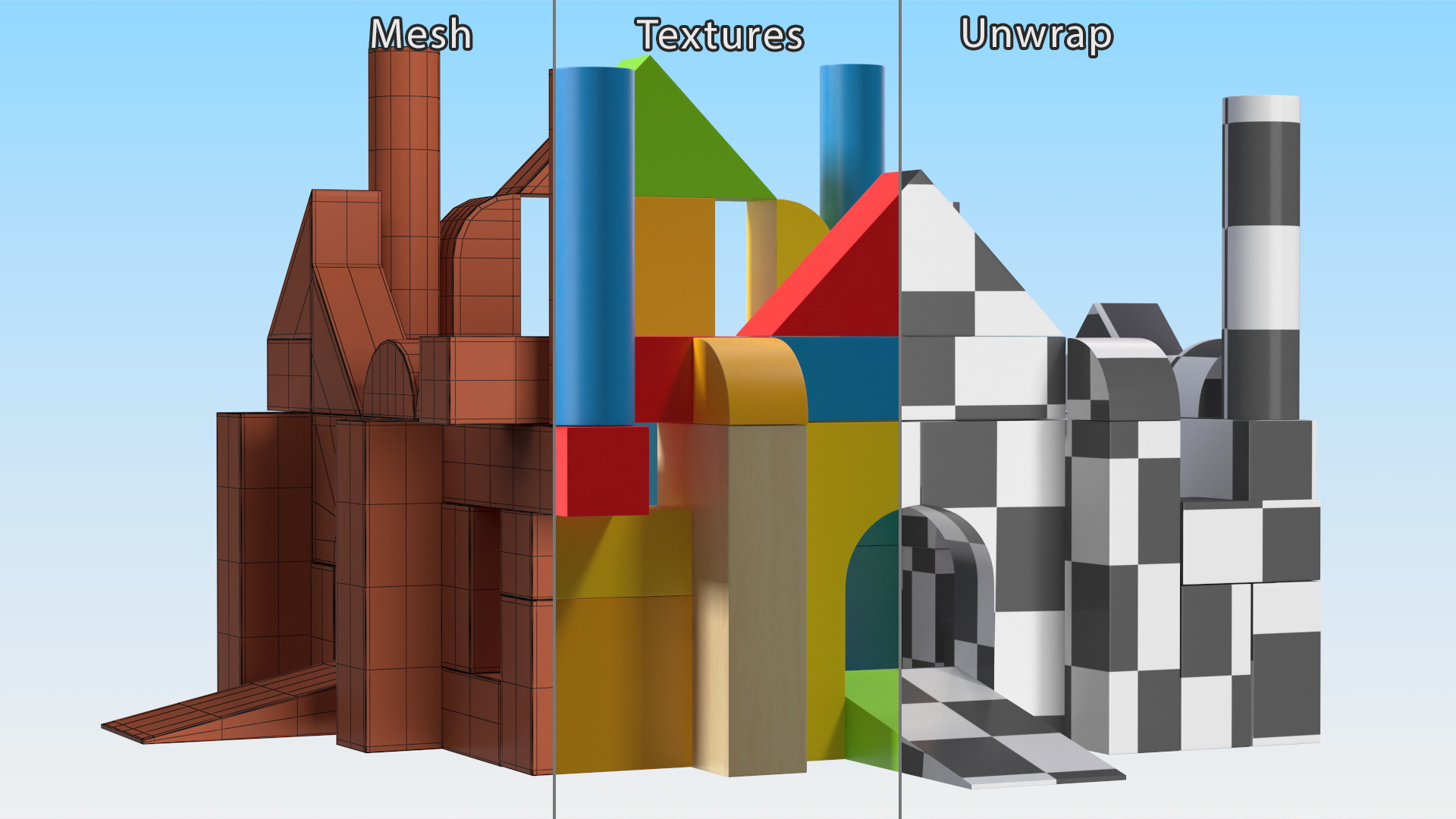 3D Wooden Constructor Castle Colored model