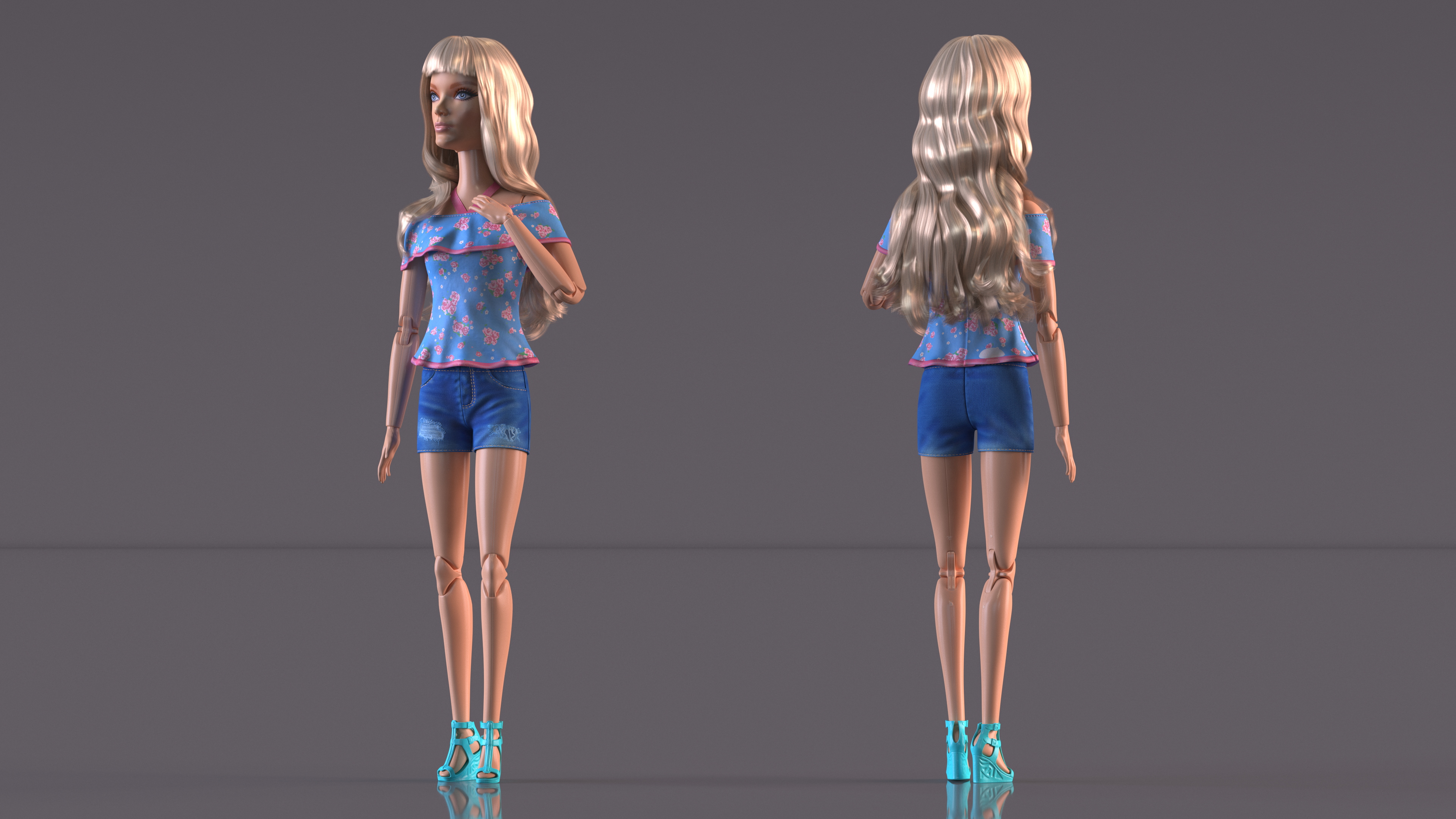 3D Barbie Doll Jeans Style model