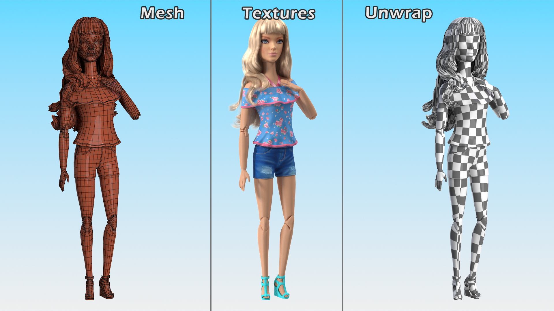 3D Barbie Doll Jeans Style model