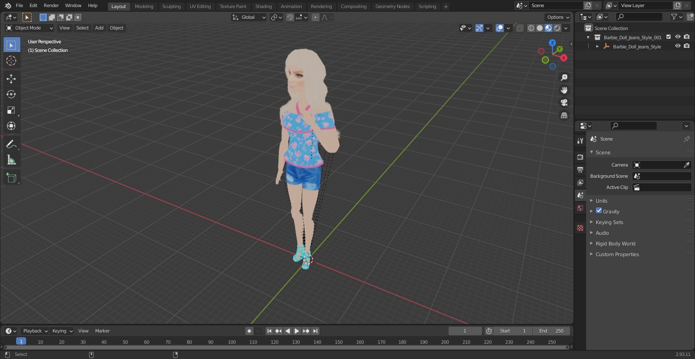 3D Barbie Doll Jeans Style model
