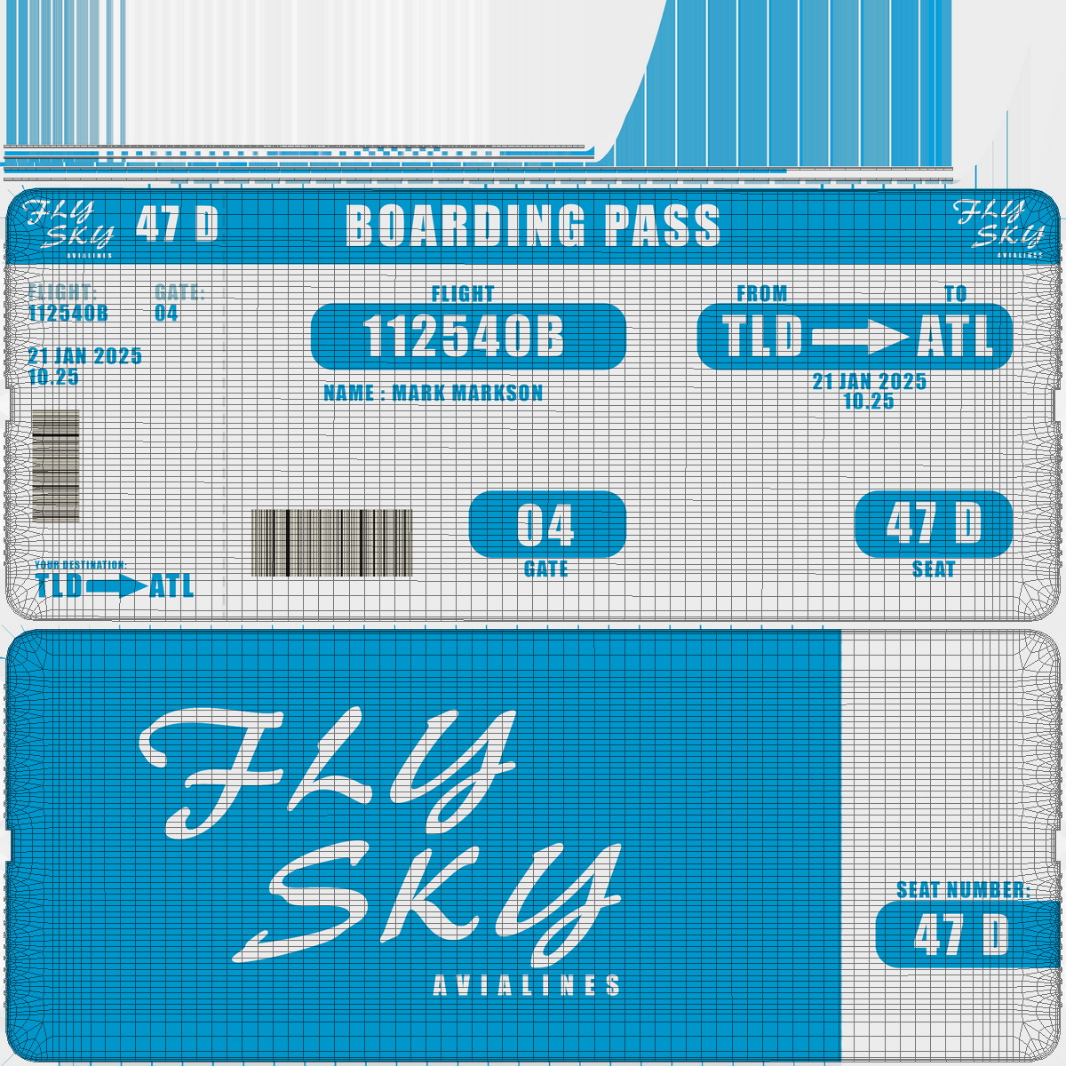 3D Blue Boarding Pass model