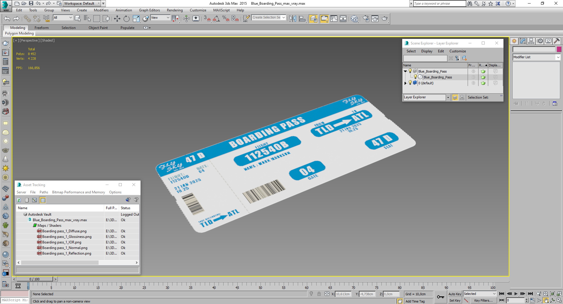 3D Blue Boarding Pass model