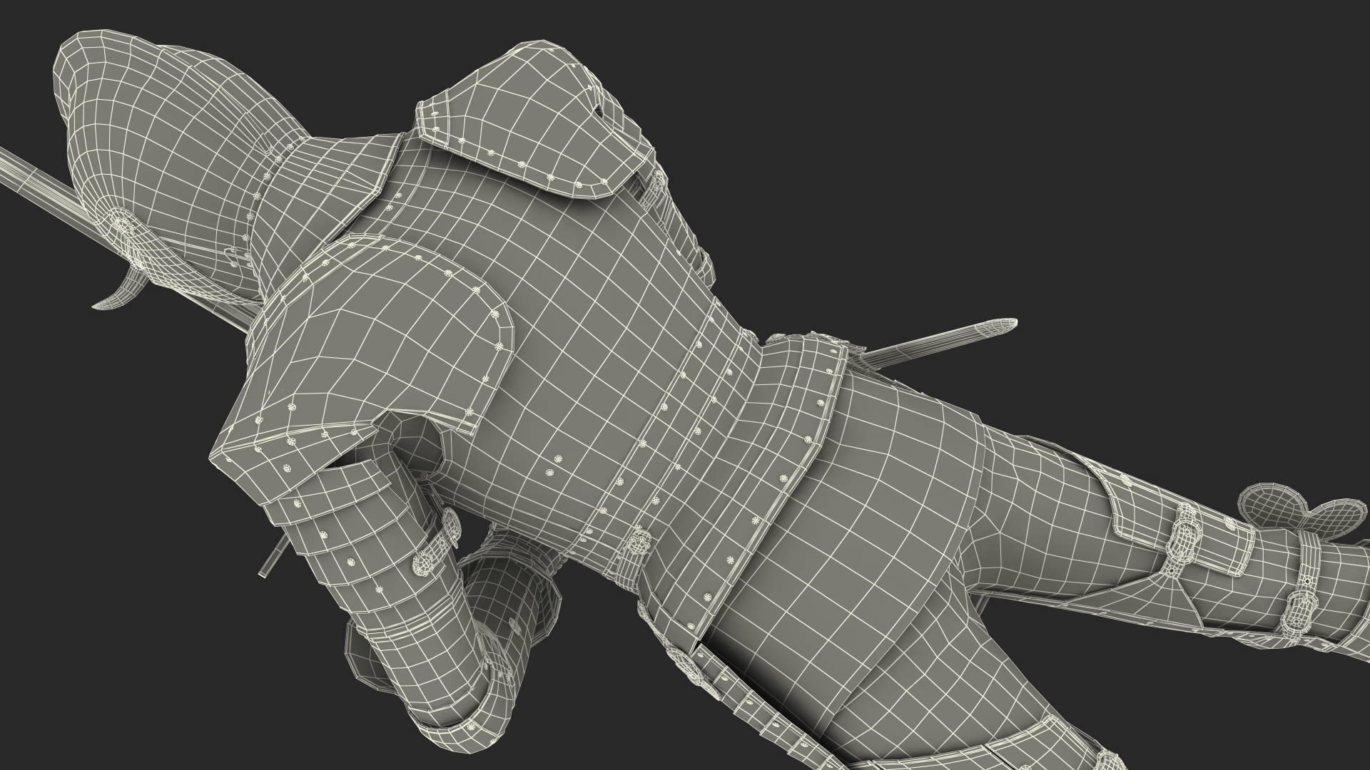3D model Polished Medieval Knight Plate Armor holding Zweihander