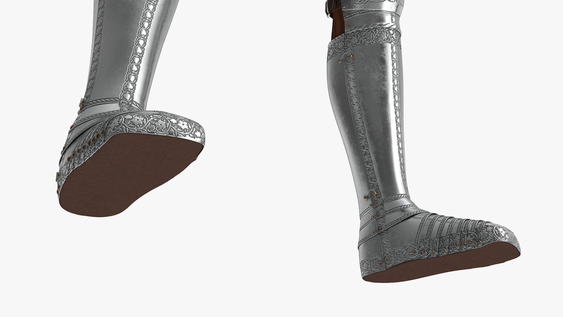 3D model Polished Medieval Knight Plate Armor holding Zweihander