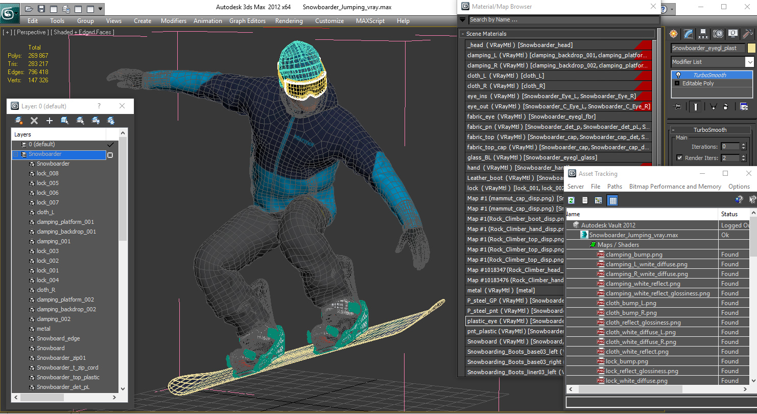 Snowboarder Jumping 3D model