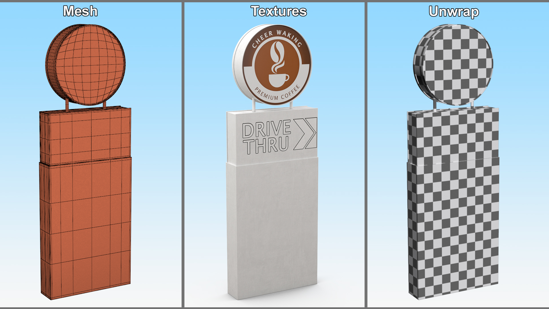 3D Round Coffee Shop Drive Thru Signage