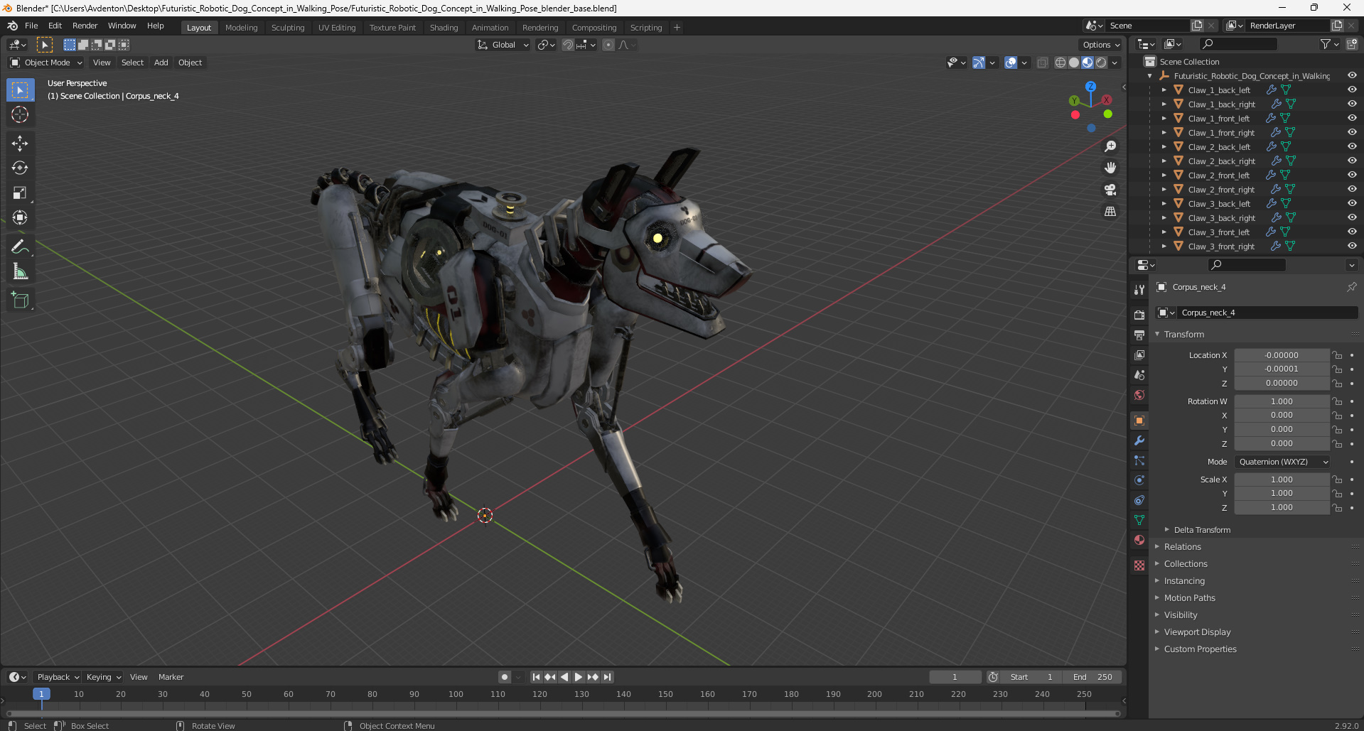 3D Futuristic Robotic Dog Concept in Walking Pose