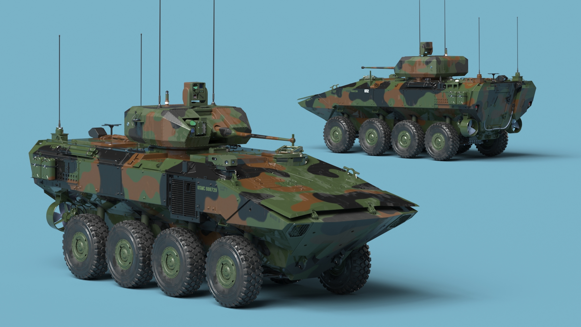US Amphibious Assault Vehicle with 30mm Gun Wet Rigged 3D model