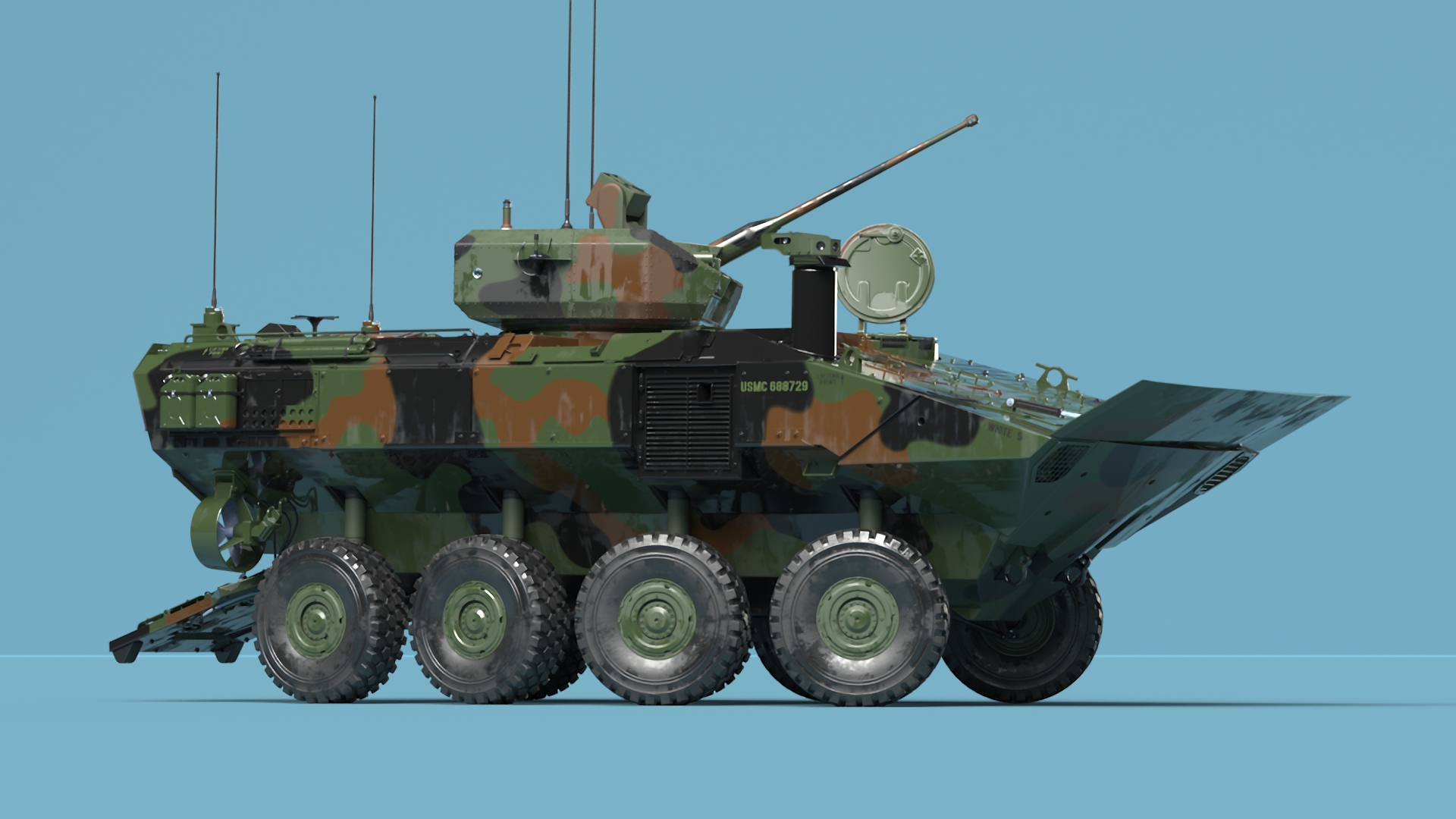 US Amphibious Assault Vehicle with 30mm Gun Wet Rigged 3D model