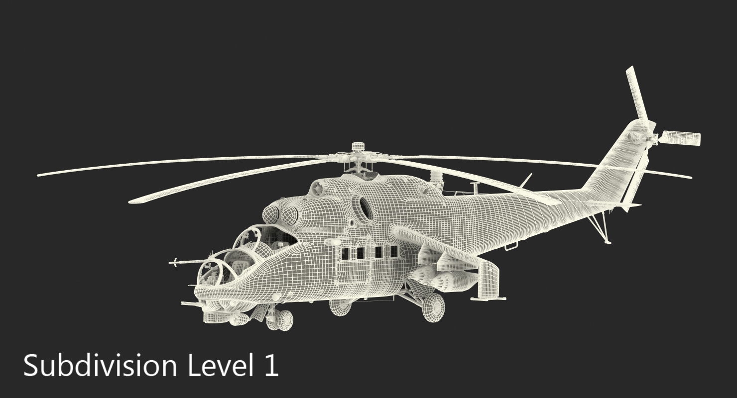 3D Russian Attack Helicopter Mil Mi 24B Rigged model