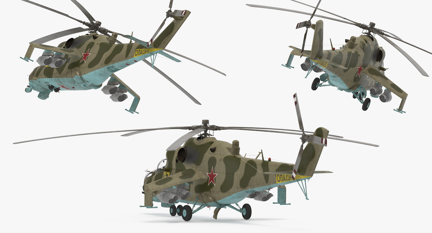 3D Russian Attack Helicopter Mil Mi 24B Rigged model