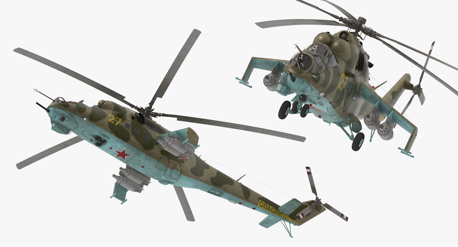 3D Russian Attack Helicopter Mil Mi 24B Rigged model