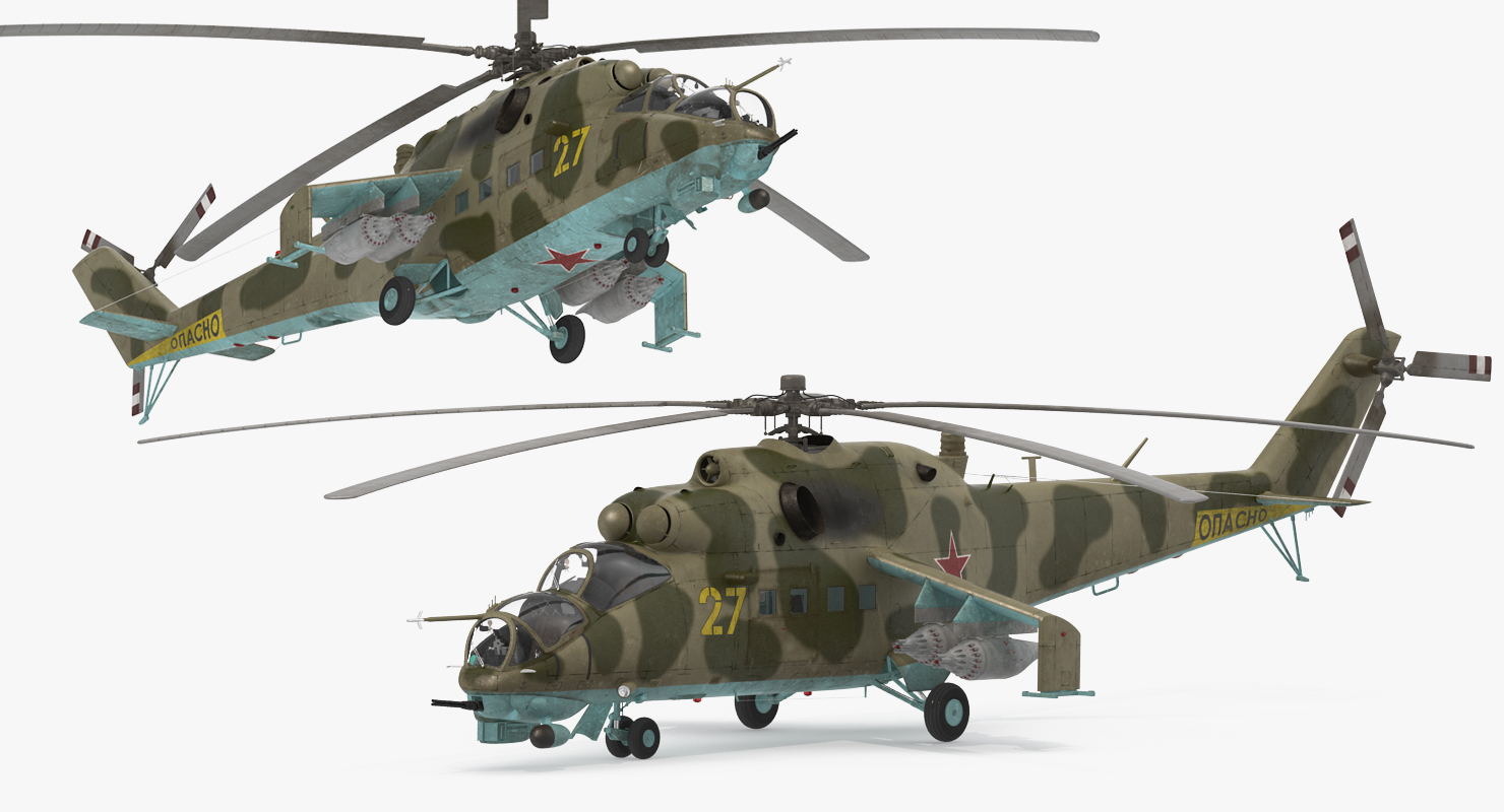 3D Russian Attack Helicopter Mil Mi 24B Rigged model