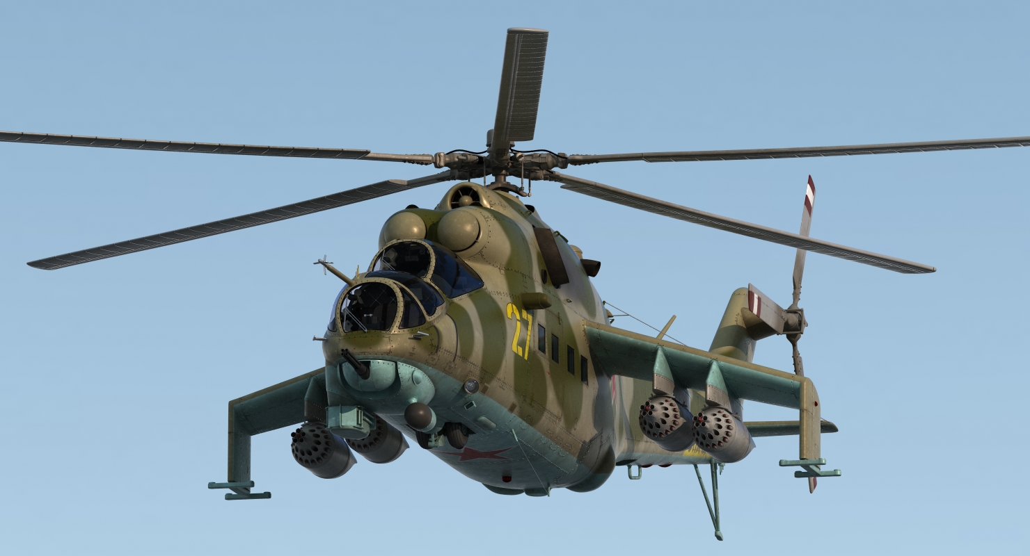 3D Russian Attack Helicopter Mil Mi 24B Rigged model