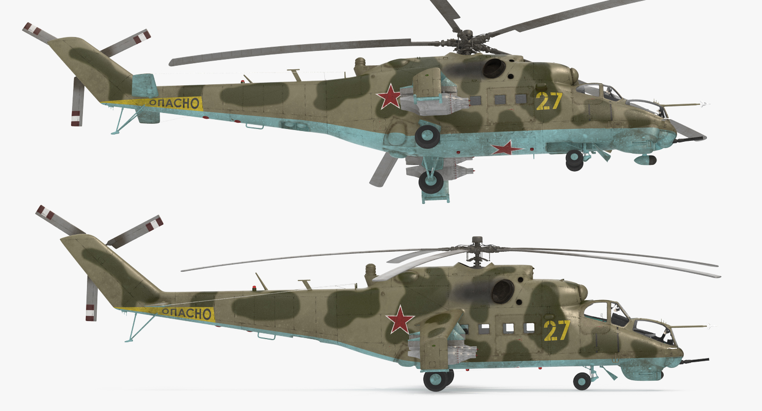 3D Russian Attack Helicopter Mil Mi 24B Rigged model