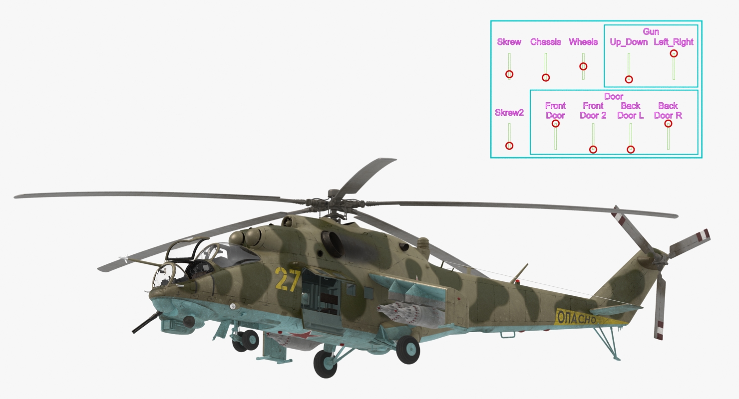 3D Russian Attack Helicopter Mil Mi 24B Rigged model