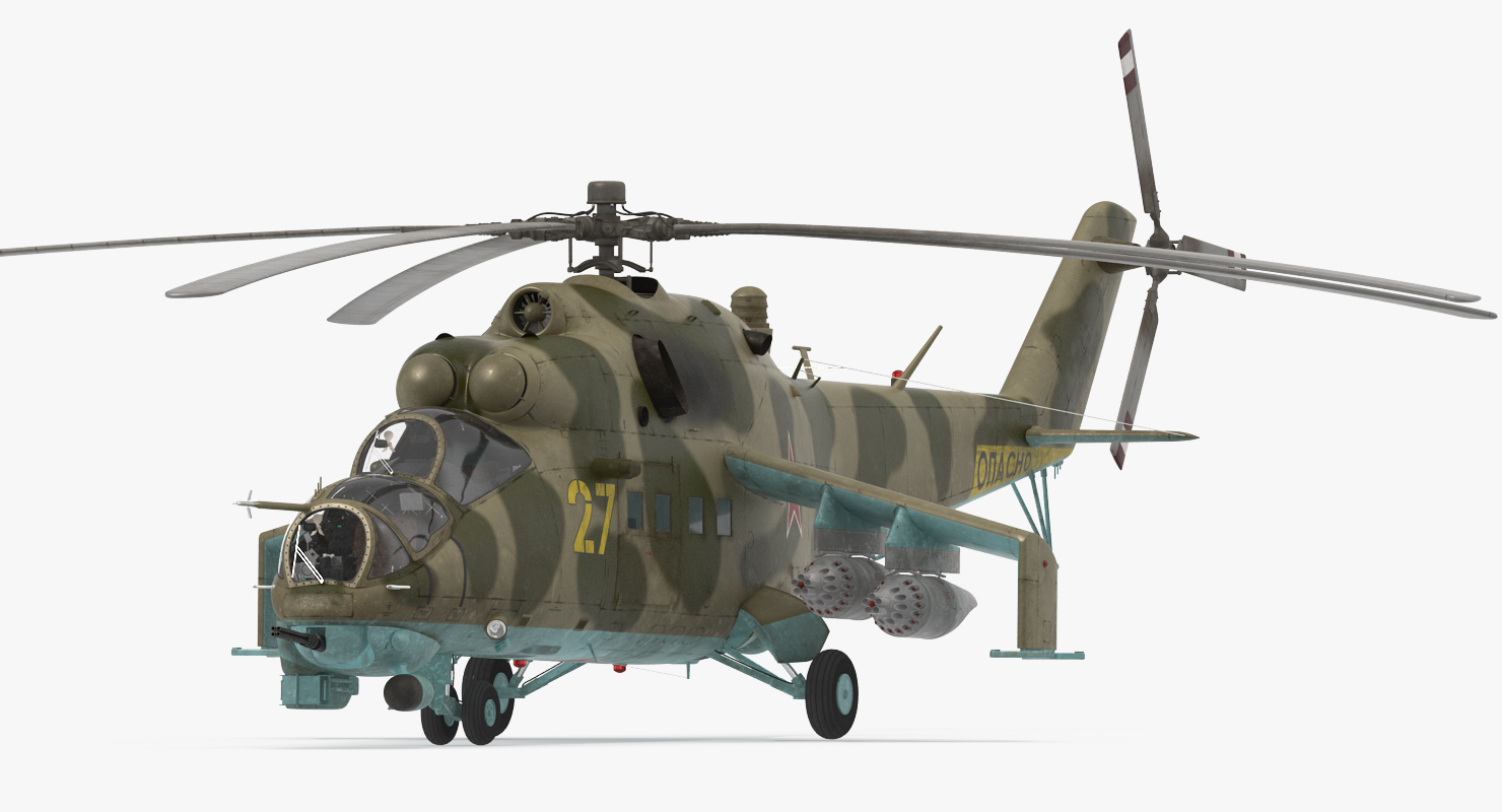 3D Russian Attack Helicopter Mil Mi 24B Rigged model