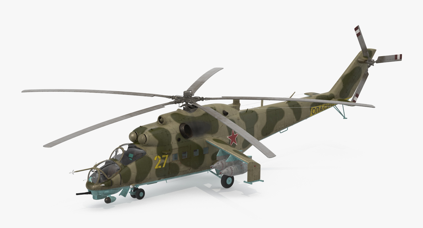 3D Russian Attack Helicopter Mil Mi 24B Rigged model