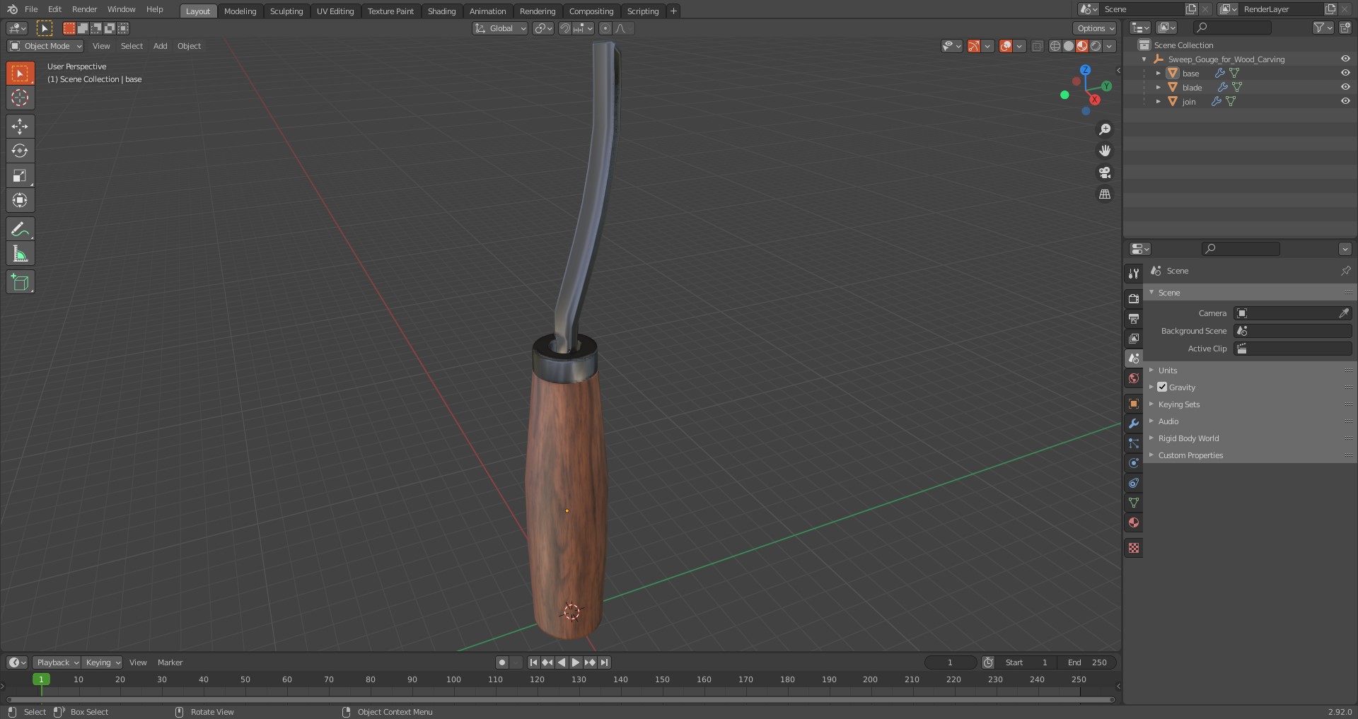 3D Sweep Gouge for Wood Carving model