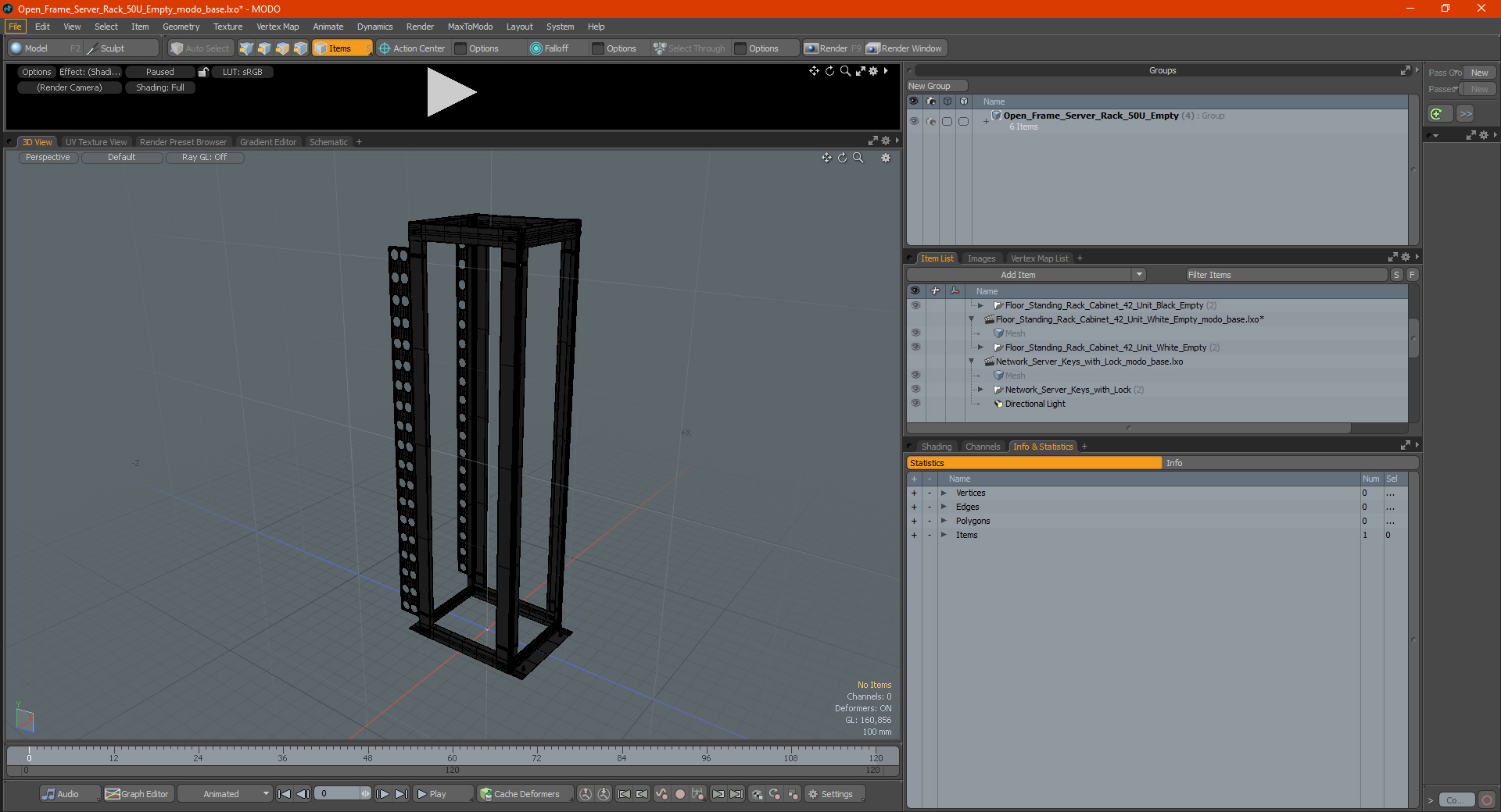 Open Frame Server Rack 50U Empty 3D