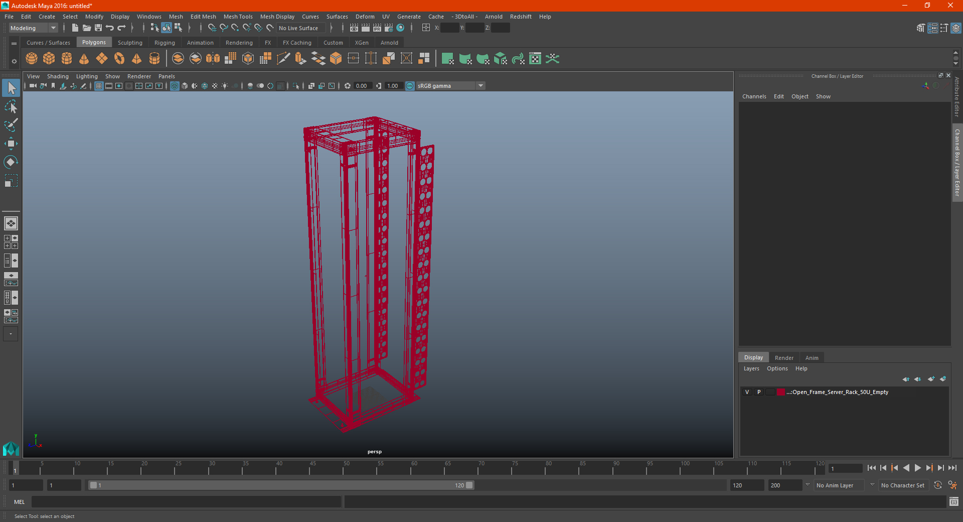 Open Frame Server Rack 50U Empty 3D