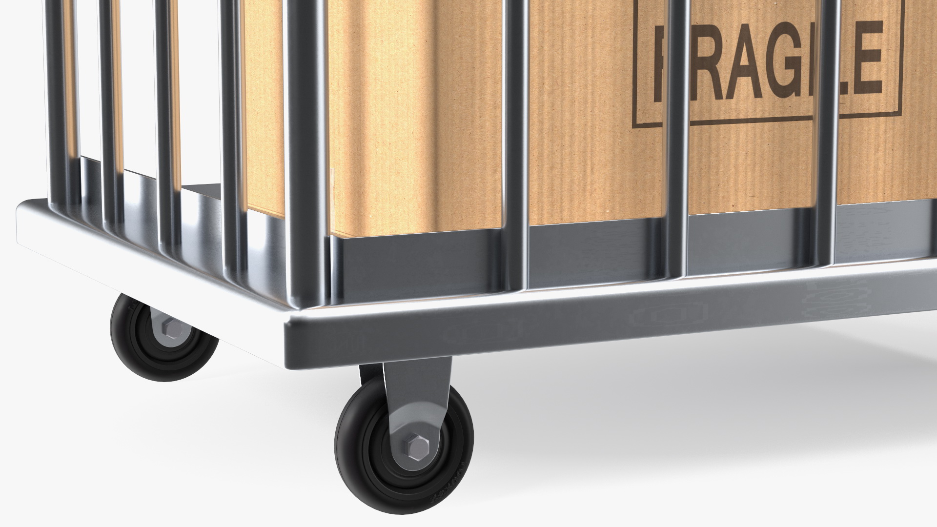 3D Worker with Trolley Platform High Railing Cardboard Boxes Fur