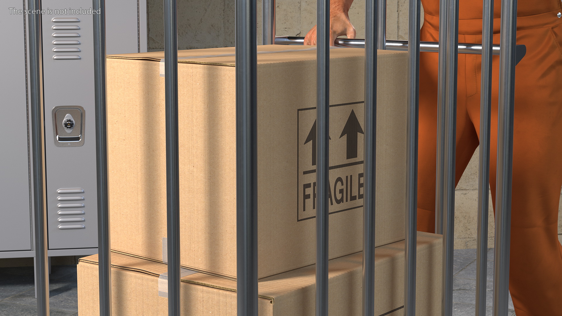 3D Worker with Trolley Platform High Railing Cardboard Boxes Fur