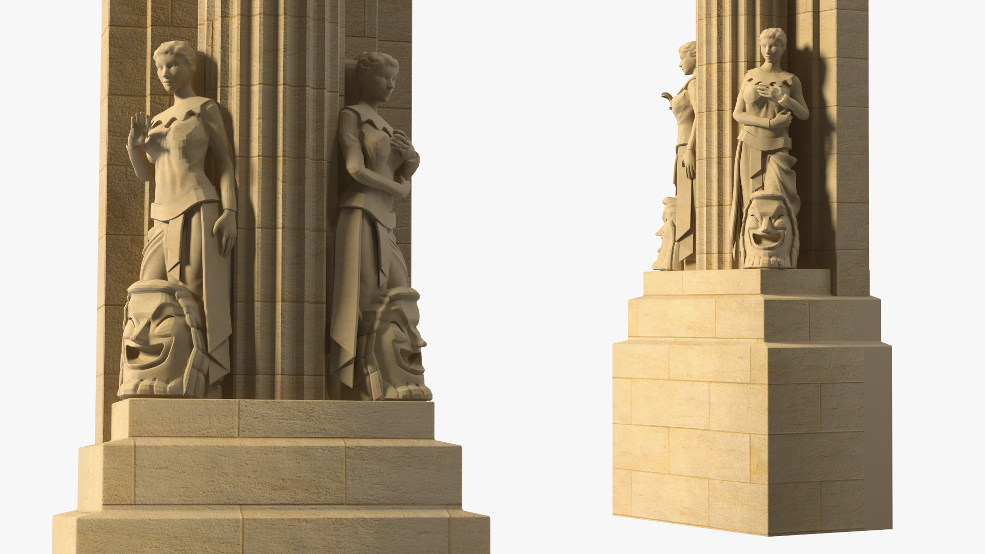 3D Hearst Building Lobby Statues with Column