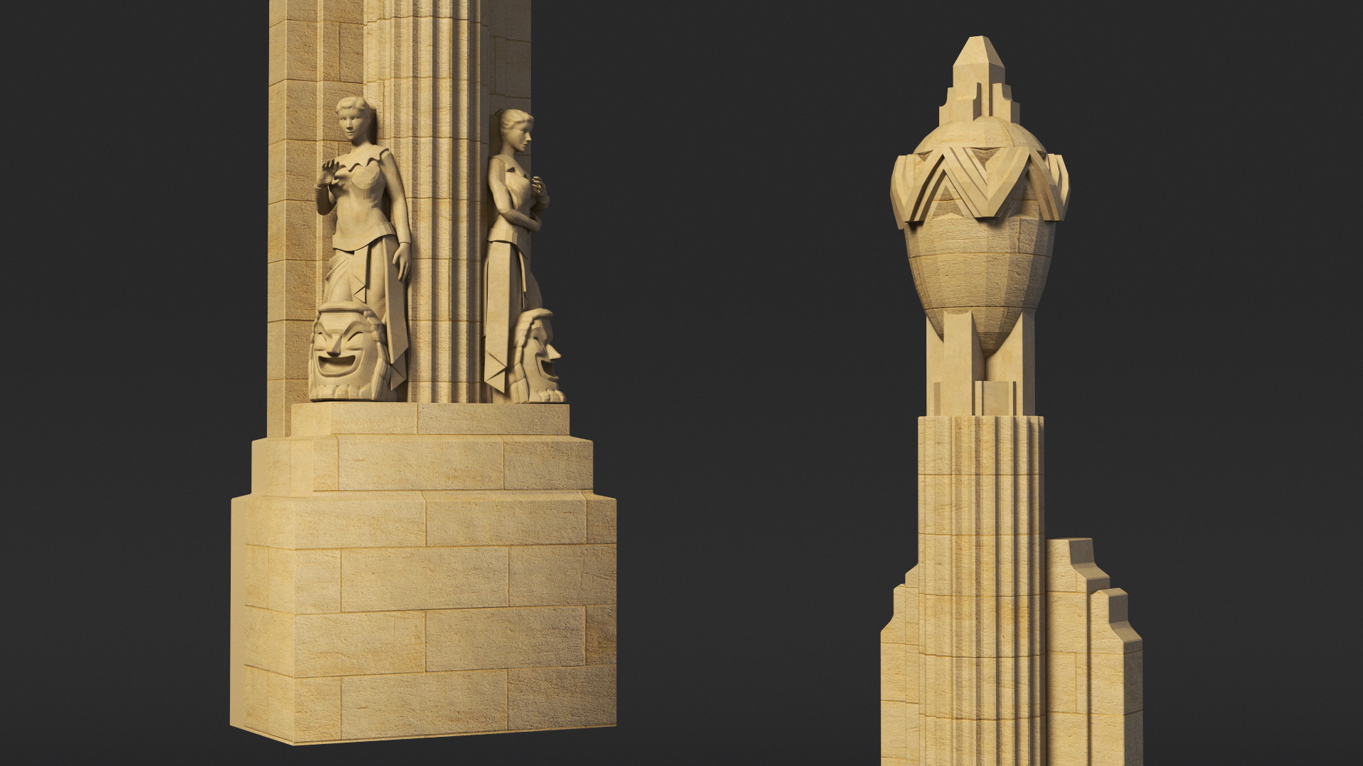 3D Hearst Building Lobby Statues with Column