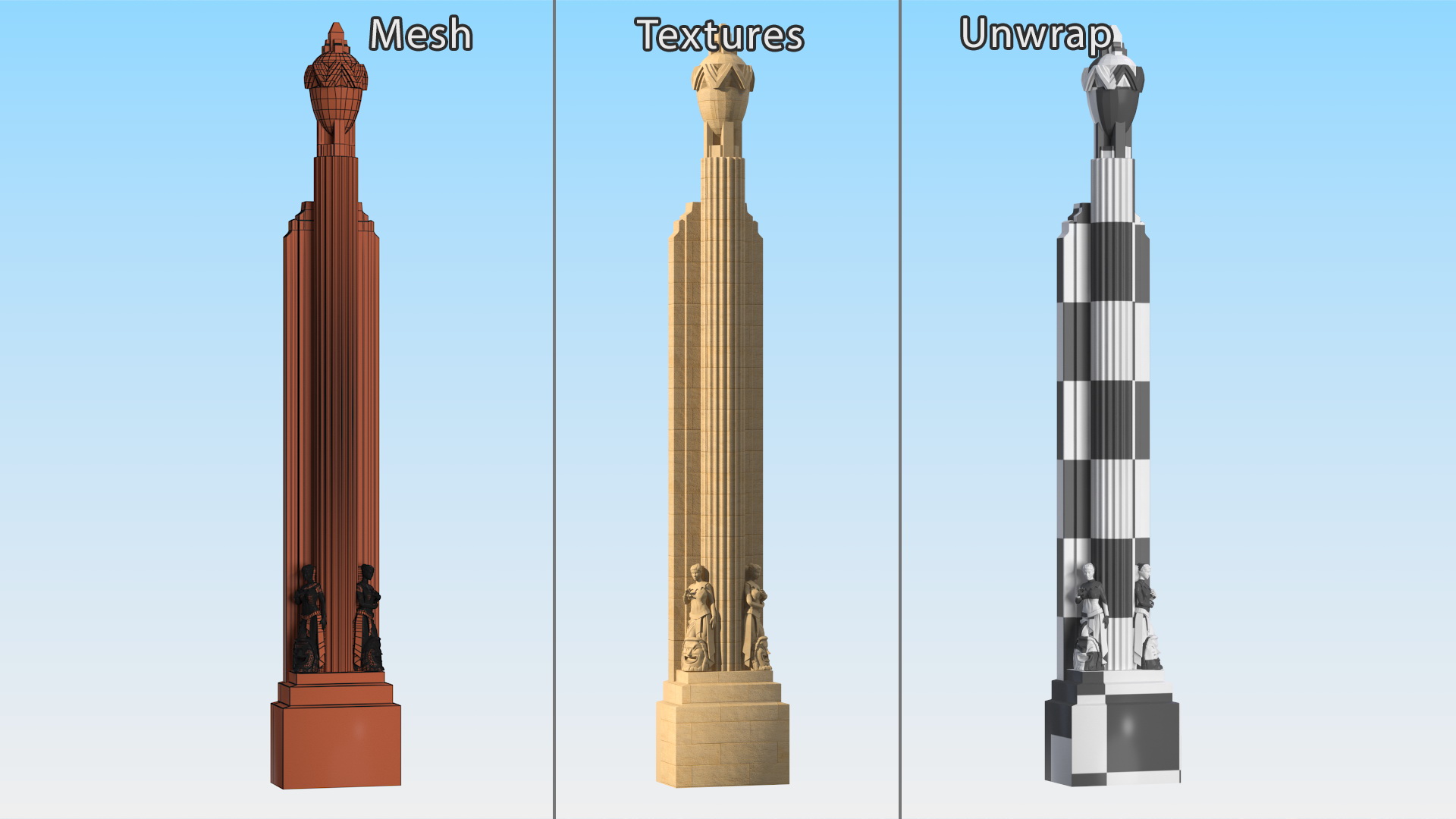 3D Hearst Building Lobby Statues with Column