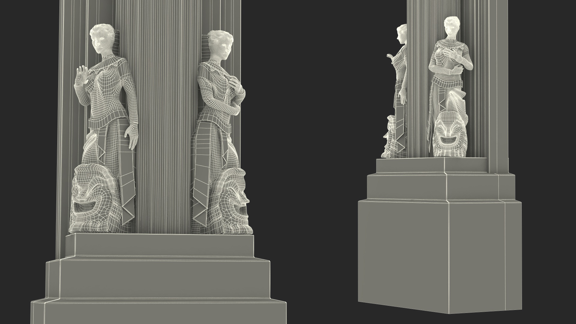 3D Hearst Building Lobby Statues with Column