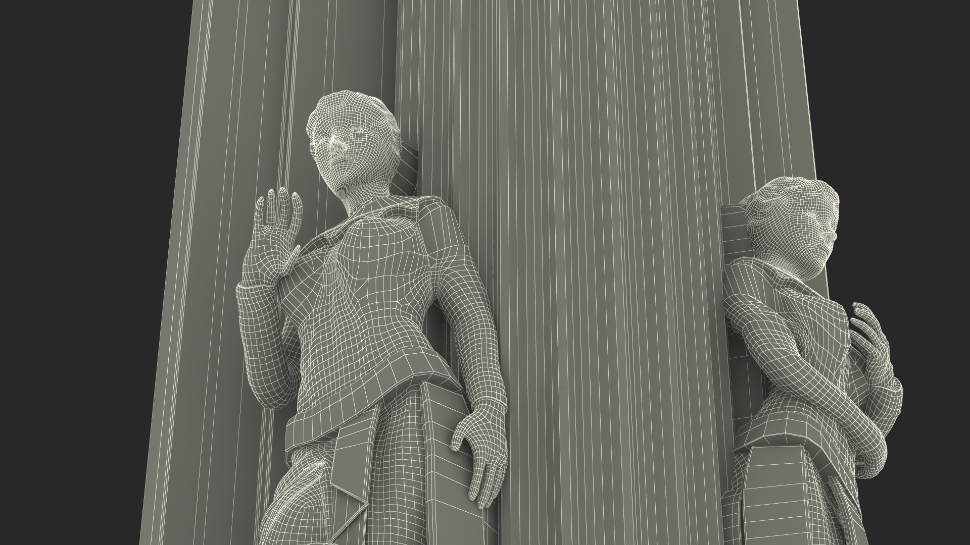 3D Hearst Building Lobby Statues with Column