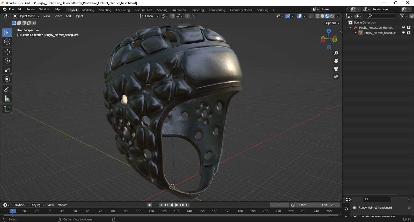 3D Rugby Protective Helmet model