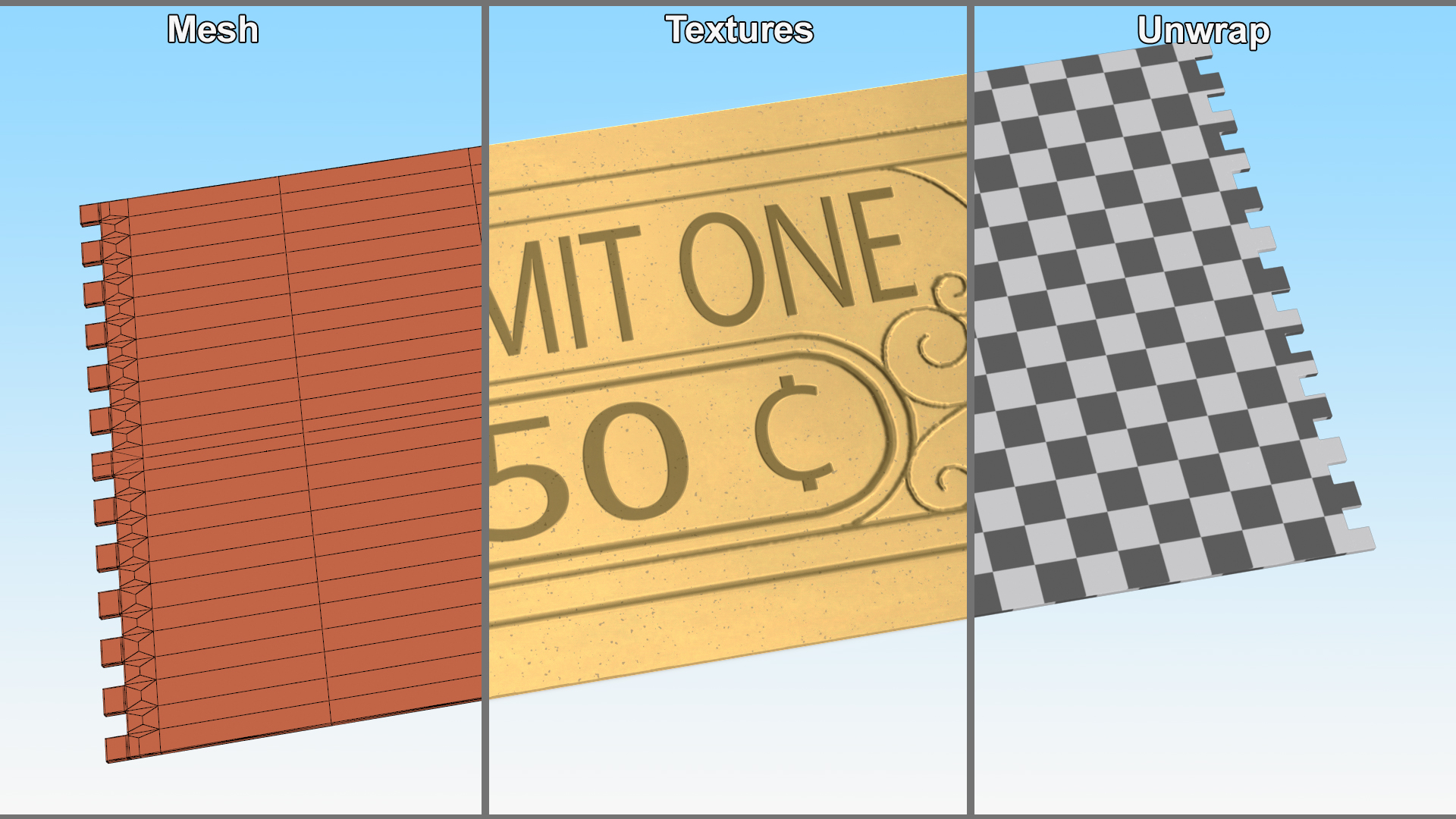 Vintage Admit One 50 Cent Golden Ticket 3D model