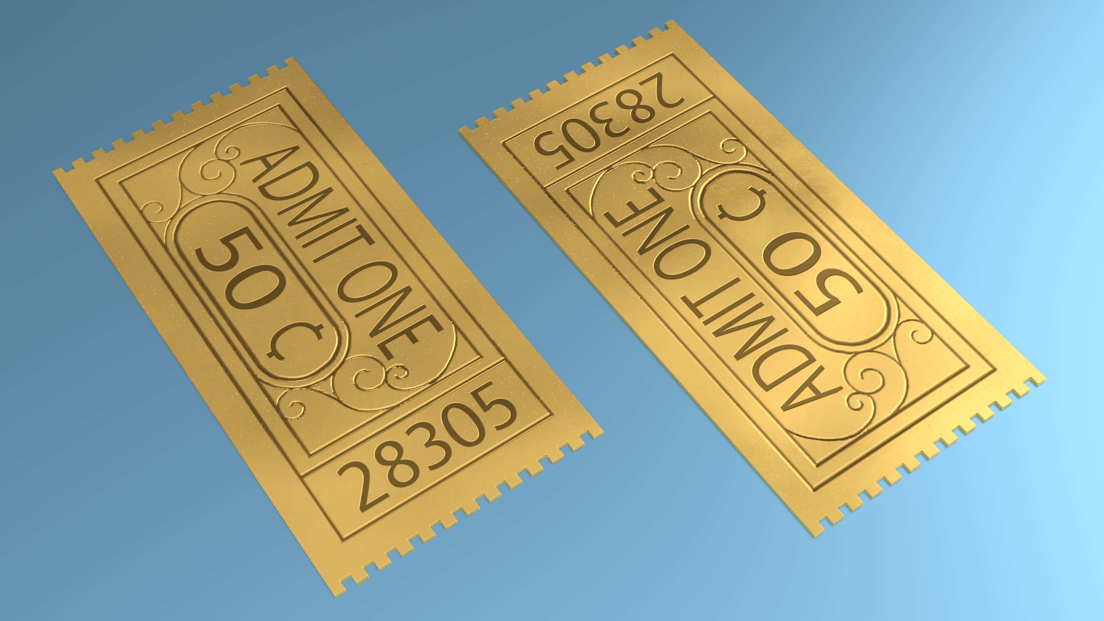 Vintage Admit One 50 Cent Golden Ticket 3D model