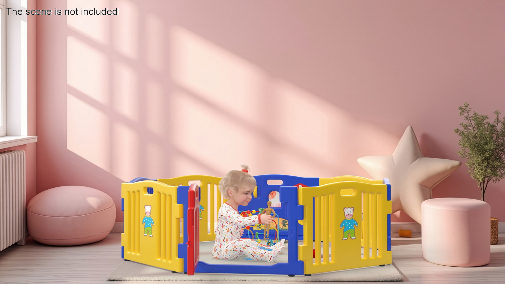 3D Baby Girl in Playpen with Toys Fur Rigged