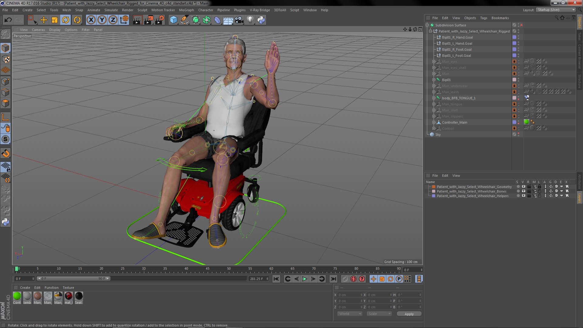 Patient with Jazzy Select Wheelchair Rigged for Cinema 4D 3D