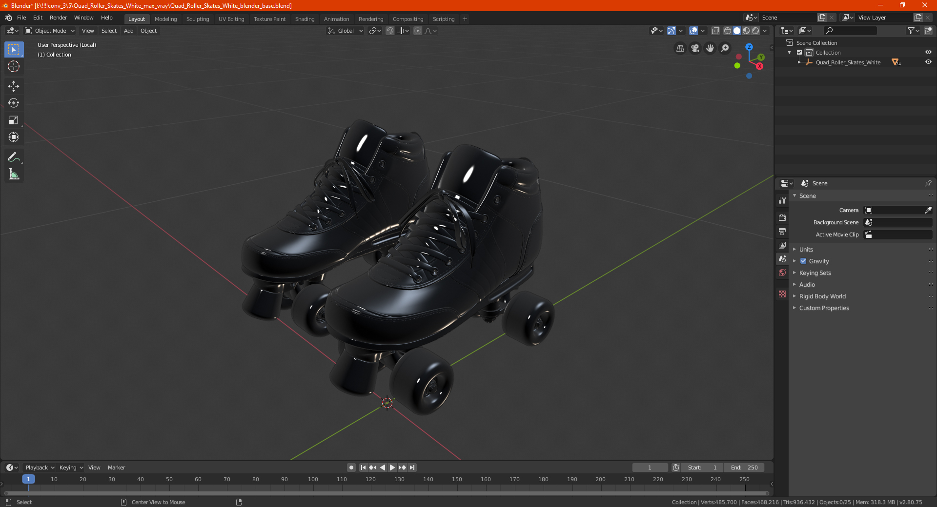 Quad Roller Skates White 3D model