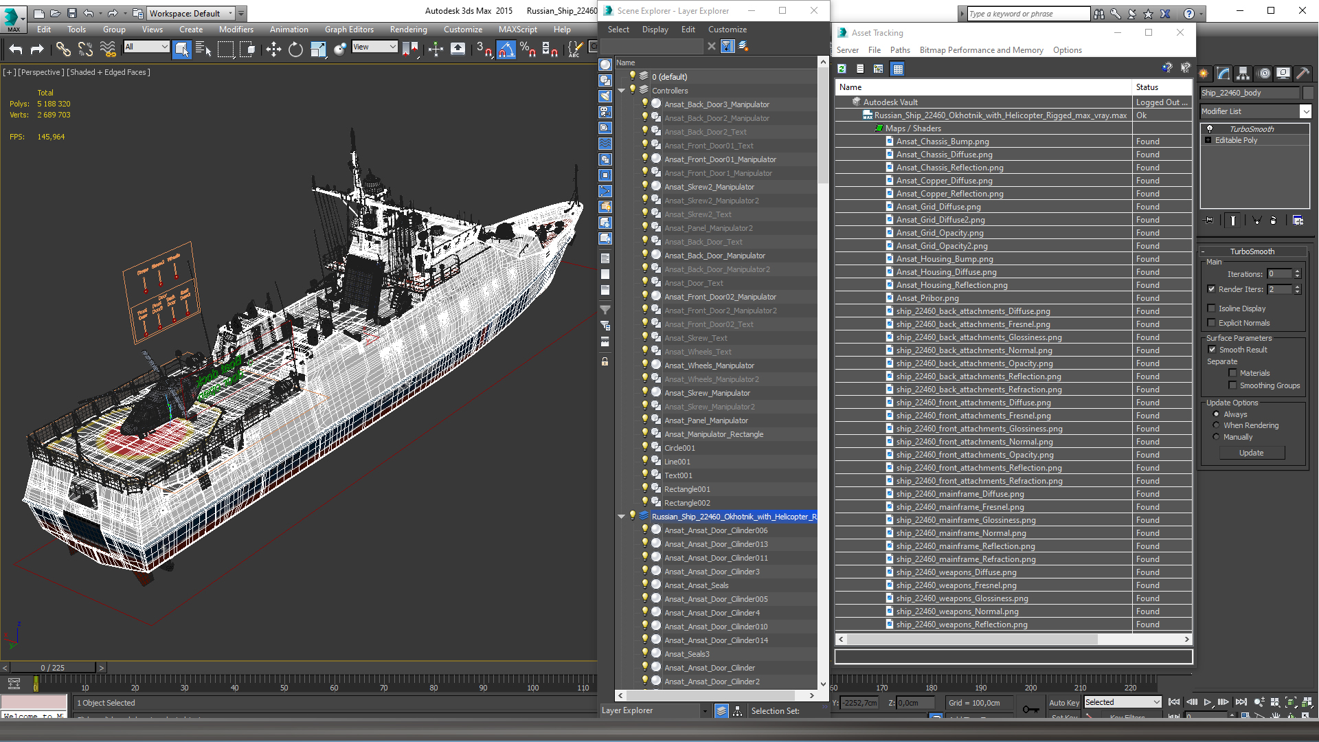 Russian Ship 22460 Okhotnik with Helicopter Rigged for Maya 3D model