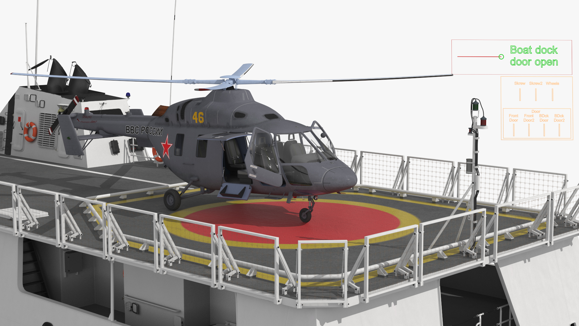 Russian Ship 22460 Okhotnik with Helicopter Rigged for Maya 3D model