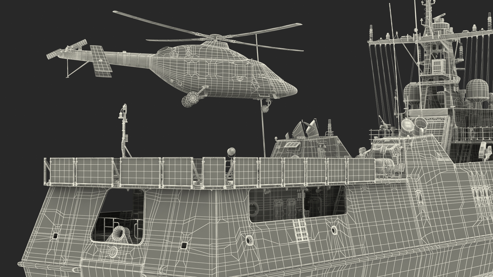 Russian Ship 22460 Okhotnik with Helicopter Rigged for Maya 3D model