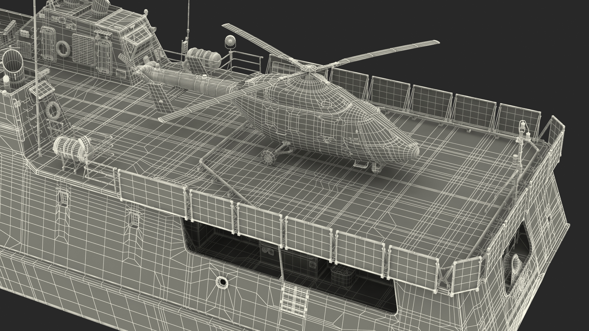 Russian Ship 22460 Okhotnik with Helicopter Rigged for Maya 3D model